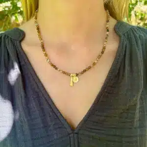 Handmade brown Quartz & 22k gold necklace