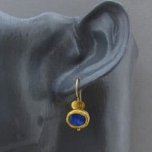 Handmade oval Lapis Lazuli 24k gold earrings