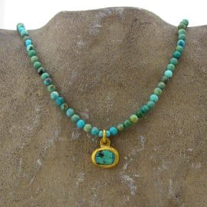 One of a kind Turquoise and 24k gold necklace