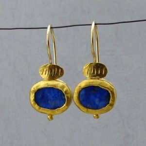Handmade oval Lapis Lazuli 24k gold earrings