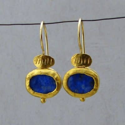 Handmade oval Lapis Lazuli 24k gold earrings