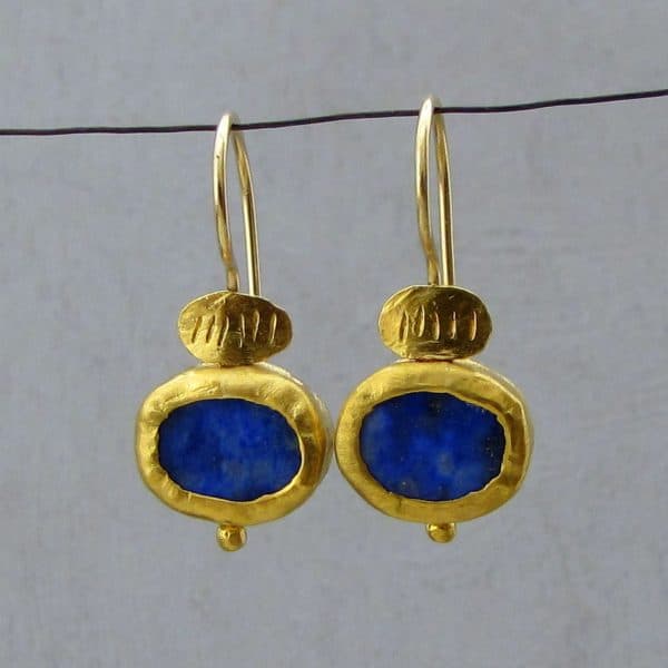 Handmade oval Lapis Lazuli 24k gold earrings