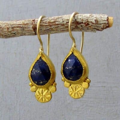 Handmade Lapis Lazuli 24k solid gold earrings