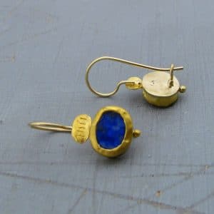 Handmade oval Lapis Lazuli 24k gold earrings