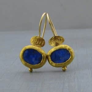 Handmade oval Lapis Lazuli 24k gold earrings