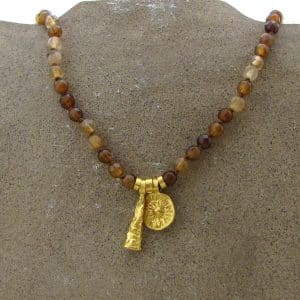 Handmade brown Quartz & 22k gold necklace