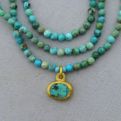 One of a kind Turquoise and 24k gold necklace