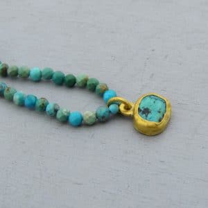 One of a kind Turquoise and 24k gold necklace