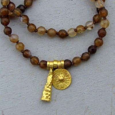 Handmade brown Quartz & 22k gold necklace