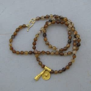 Handmade brown Quartz & 22k gold necklace